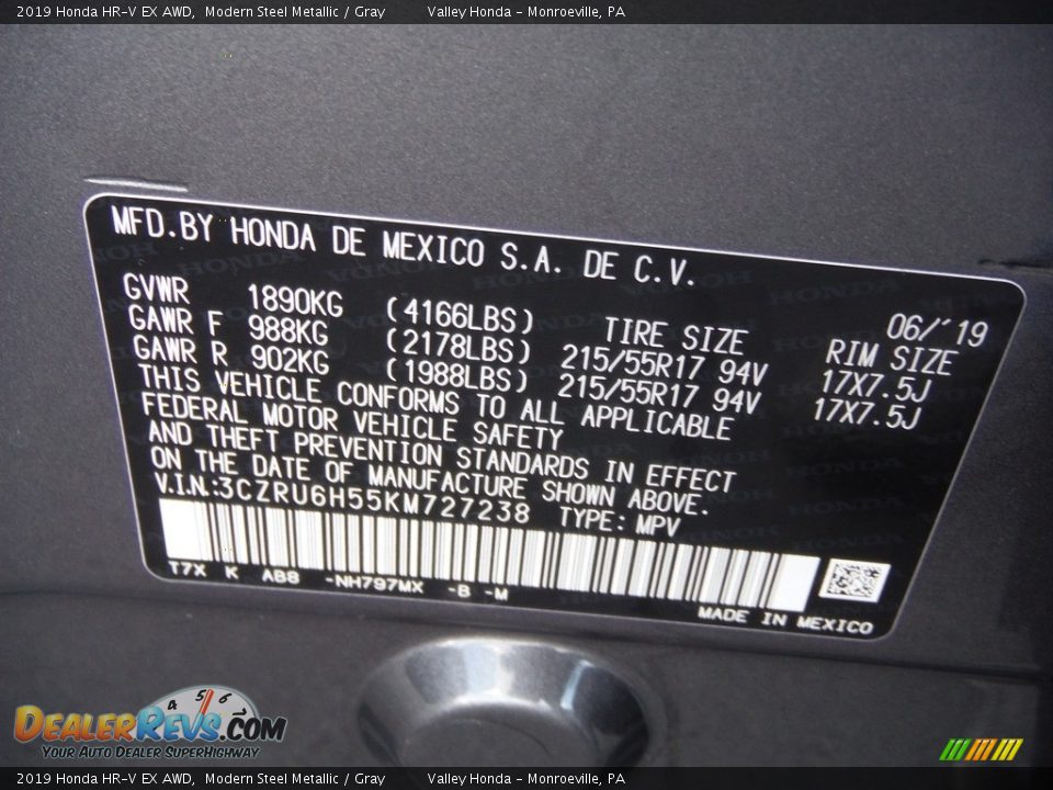 2019 Honda HR-V EX AWD Modern Steel Metallic / Gray Photo #30