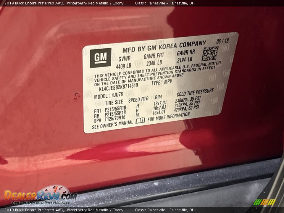 2019 Buick Encore Preferred AWD Winterberry Red Metallic / Ebony Photo #31