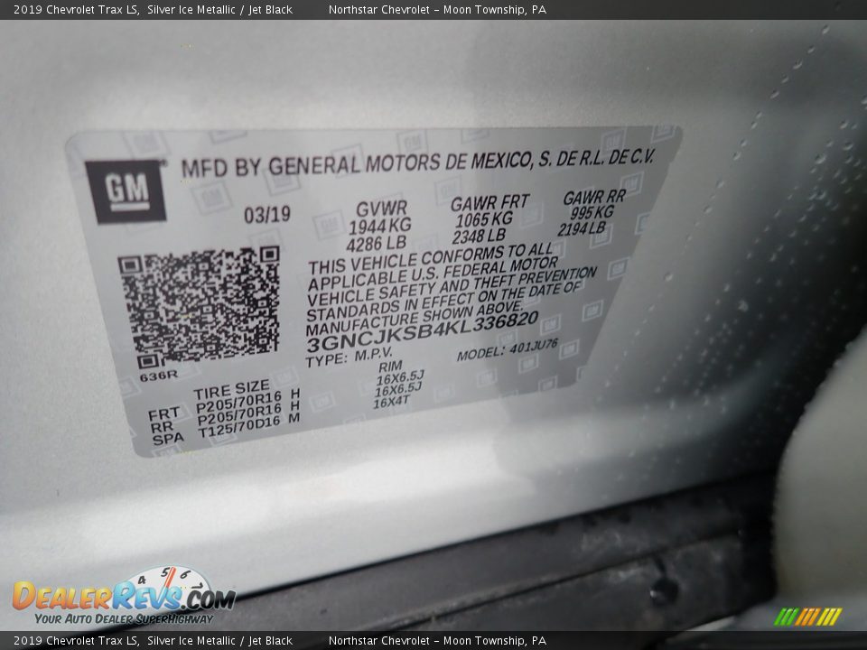 2019 Chevrolet Trax LS Silver Ice Metallic / Jet Black Photo #28