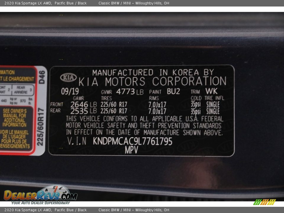 2020 Kia Sportage LX AWD Pacific Blue / Black Photo #20