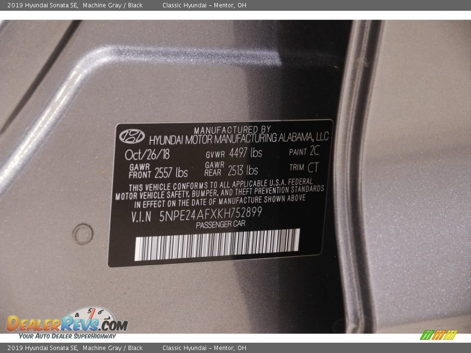 2019 Hyundai Sonata SE Machine Gray / Black Photo #19