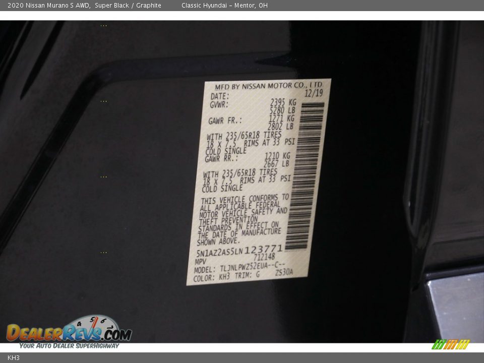 Nissan Color Code KH3 Super Black