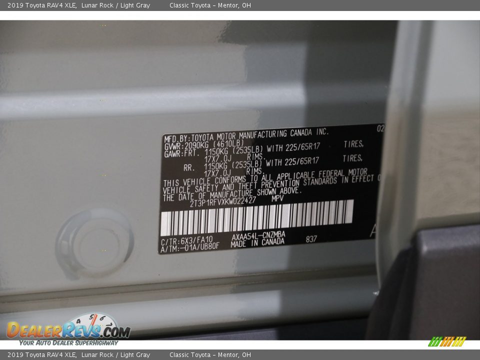 2019 Toyota RAV4 XLE Lunar Rock / Light Gray Photo #20