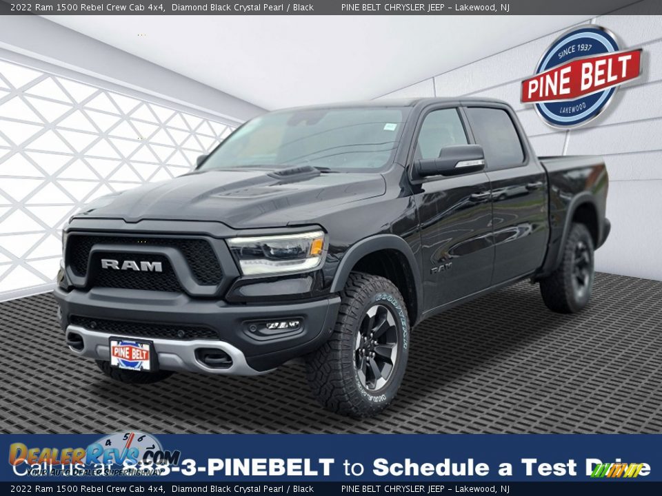 2022 Ram 1500 Rebel Crew Cab 4x4 Diamond Black Crystal Pearl / Black Photo #1