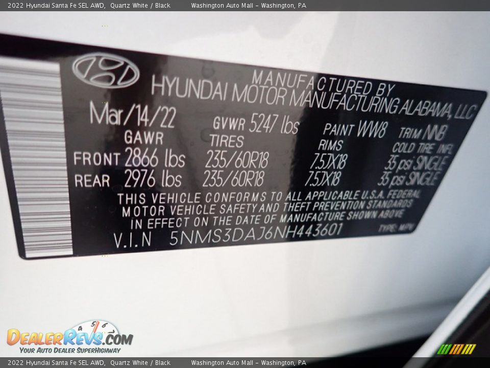 2022 Hyundai Santa Fe SEL AWD Quartz White / Black Photo #18