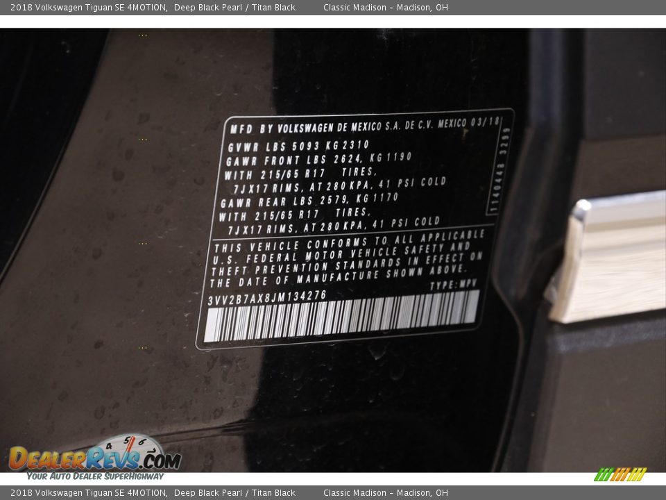 2018 Volkswagen Tiguan SE 4MOTION Deep Black Pearl / Titan Black Photo #19