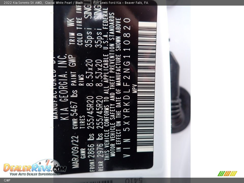 Kia Color Code GWP Glacial White Pearl