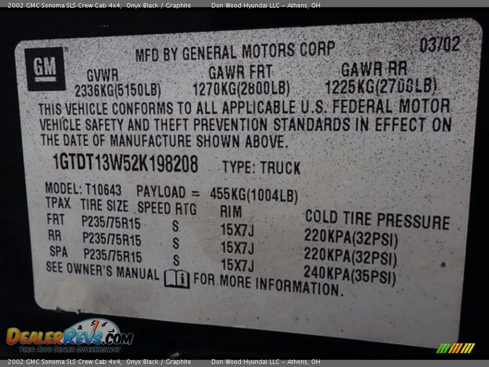 2002 GMC Sonoma SLS Crew Cab 4x4 Onyx Black / Graphite Photo #20