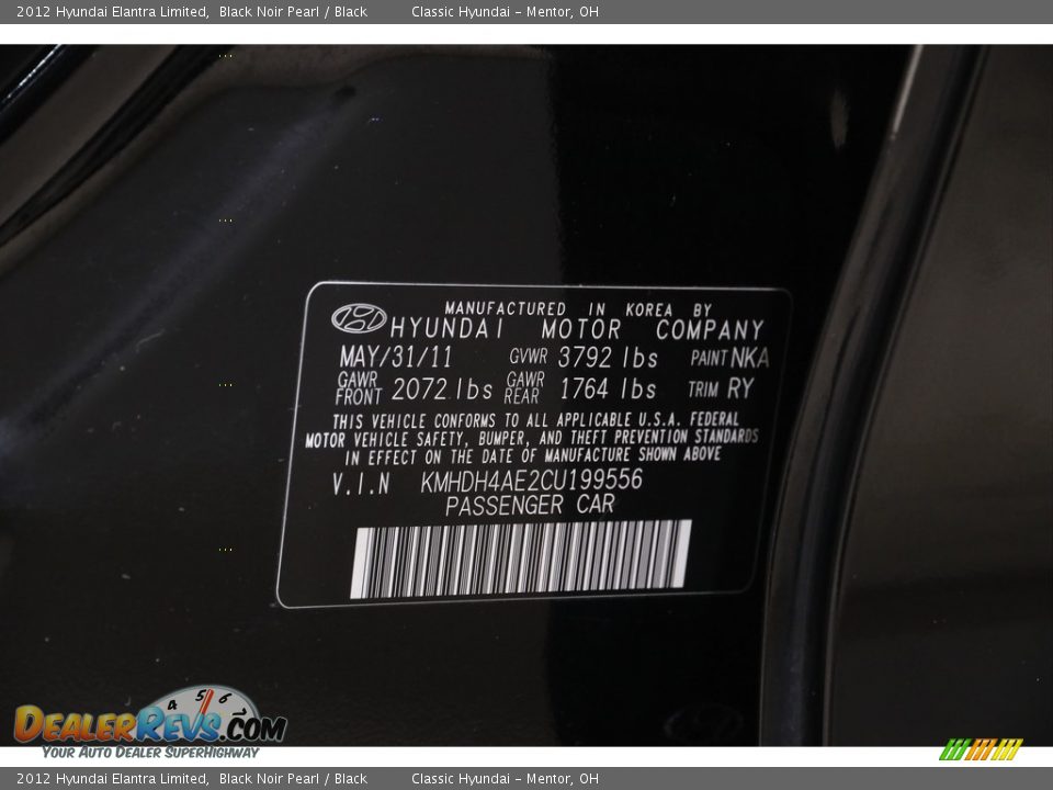 2012 Hyundai Elantra Limited Black Noir Pearl / Black Photo #19