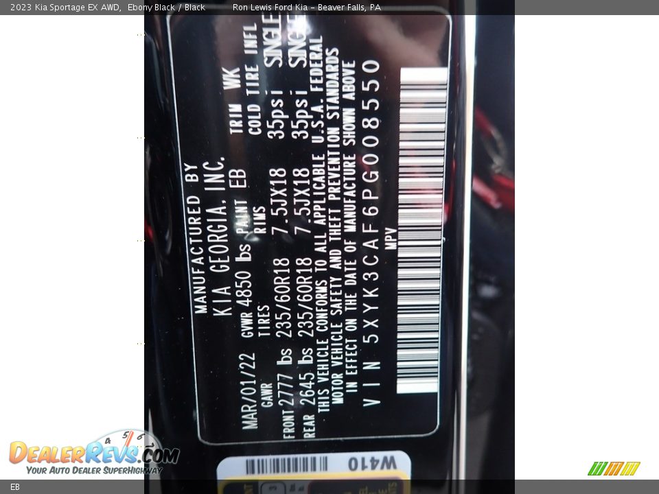 Kia Color Code EB Ebony Black