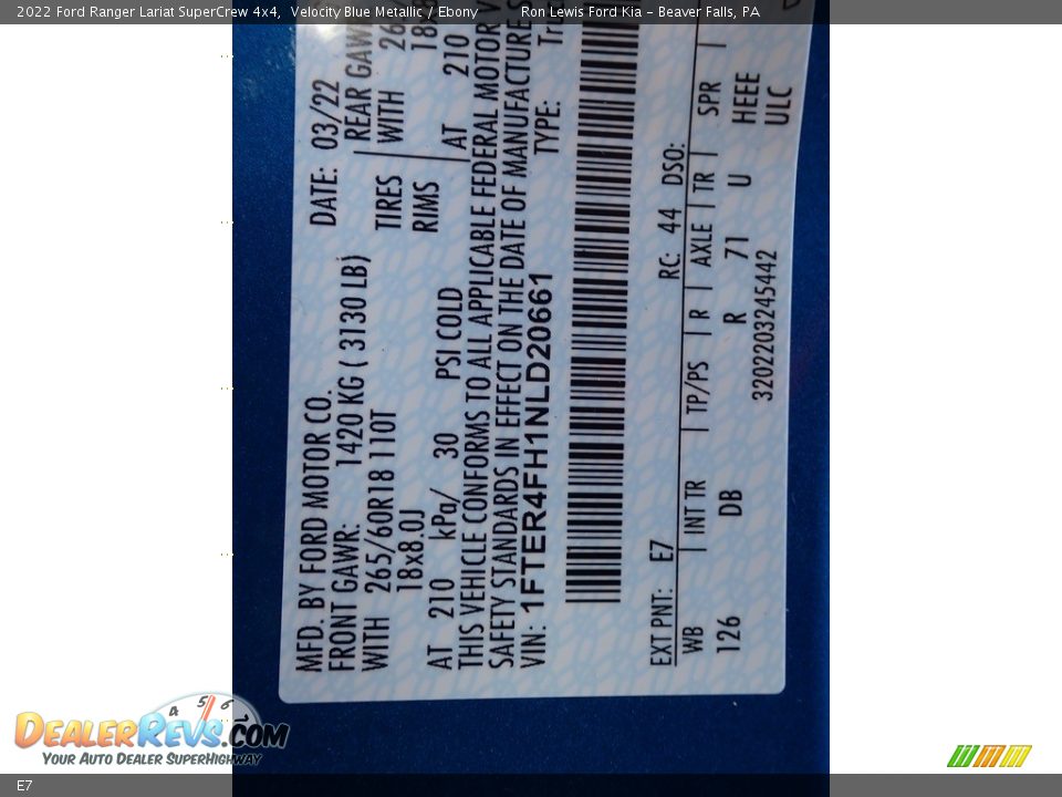 Ford Color Code E7 Velocity Blue Metallic