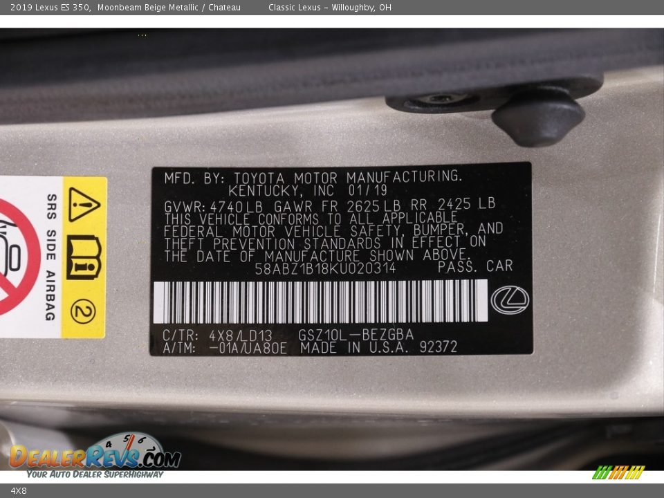 Lexus Color Code 4X8 Moonbeam Beige Metallic