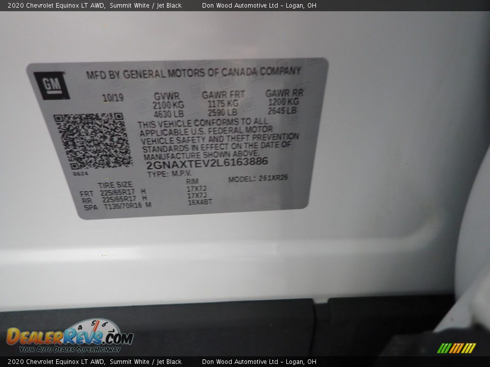2020 Chevrolet Equinox LT AWD Summit White / Jet Black Photo #36