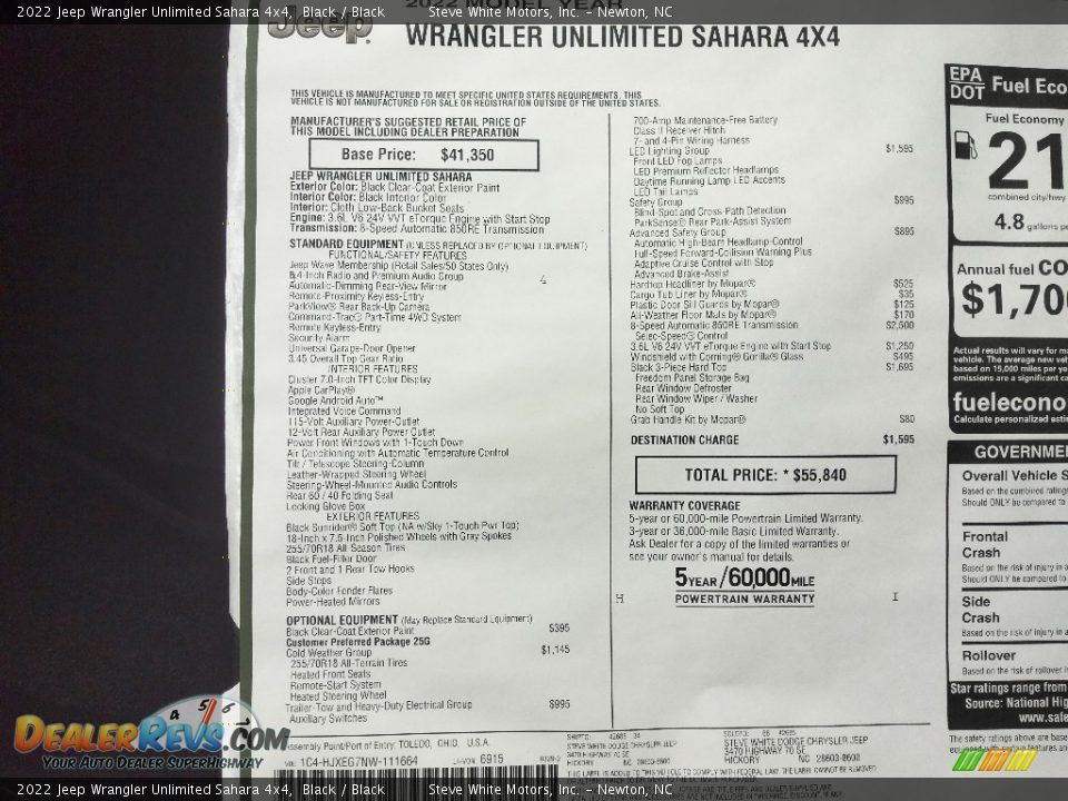 2022 Jeep Wrangler Unlimited Sahara 4x4 Window Sticker Photo #29