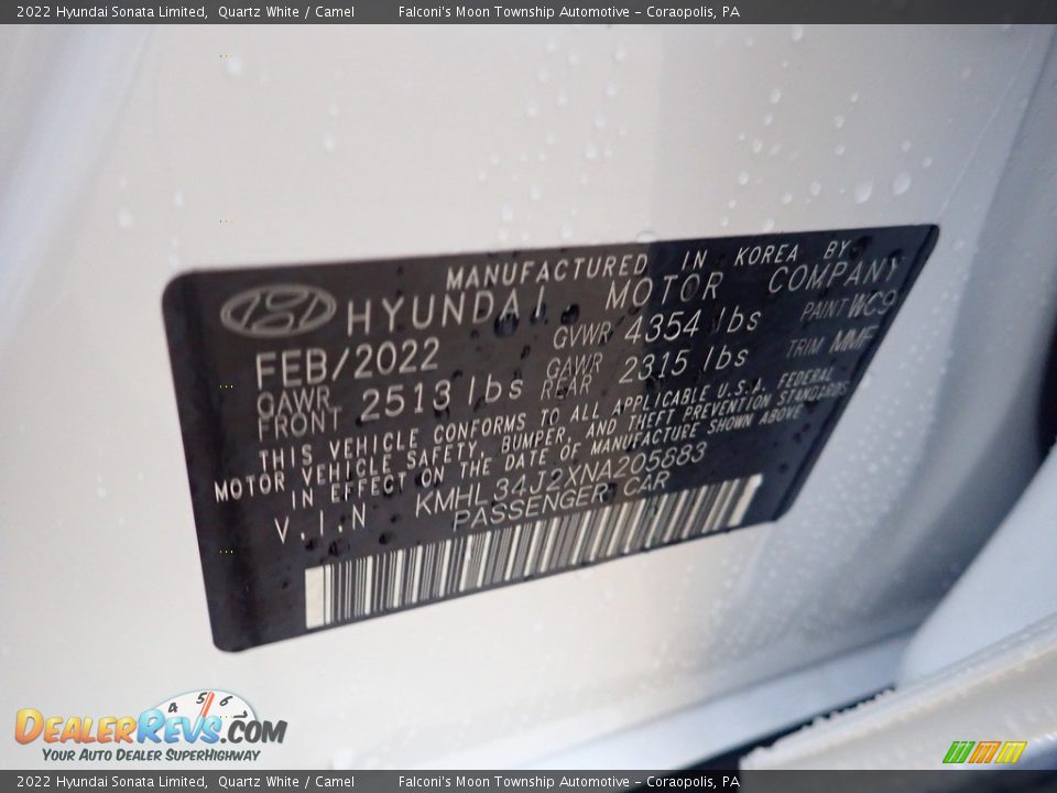 2022 Hyundai Sonata Limited Quartz White / Camel Photo #18