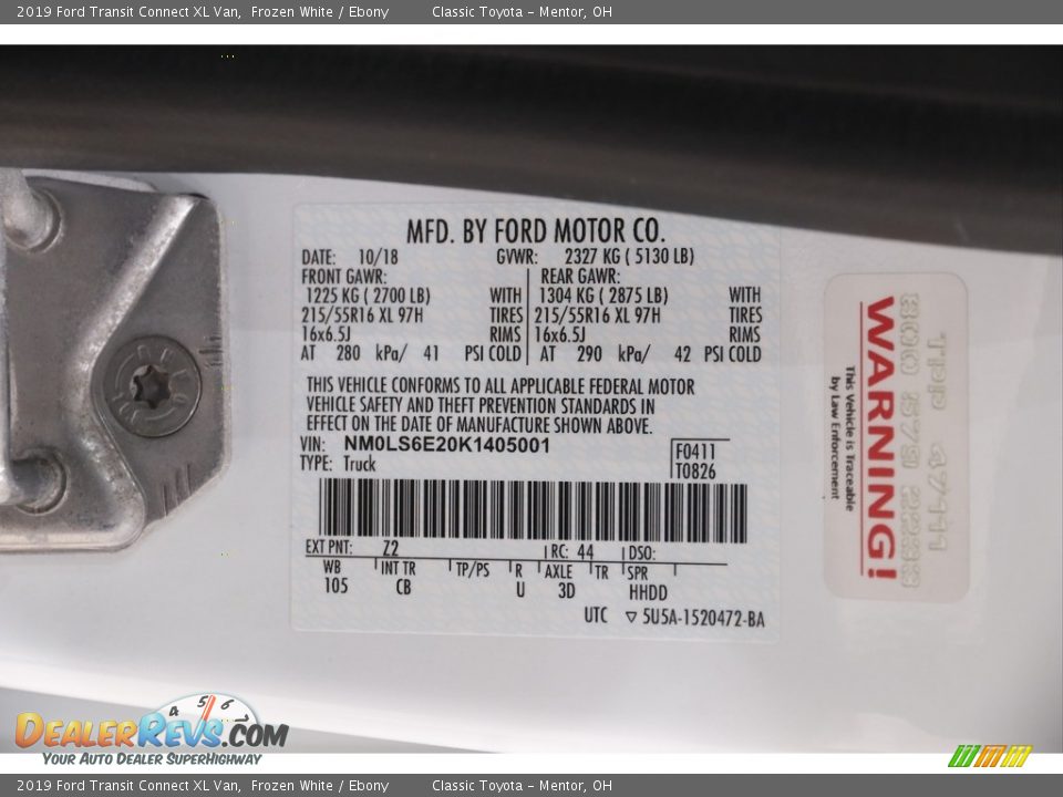 2019 Ford Transit Connect XL Van Frozen White / Ebony Photo #21