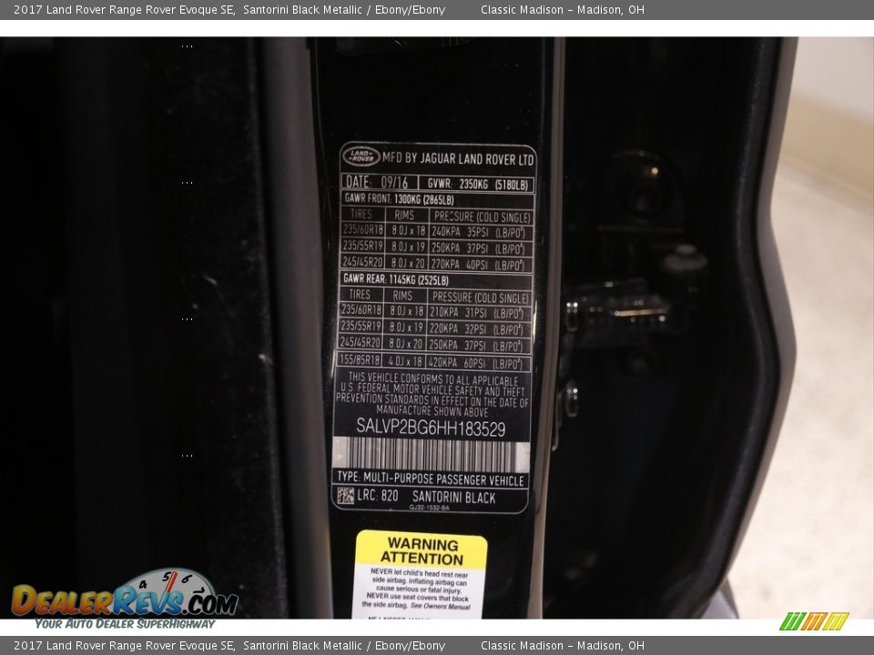 2017 Land Rover Range Rover Evoque SE Santorini Black Metallic / Ebony/Ebony Photo #22