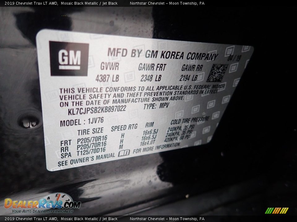 2019 Chevrolet Trax LT AWD Mosaic Black Metallic / Jet Black Photo #28