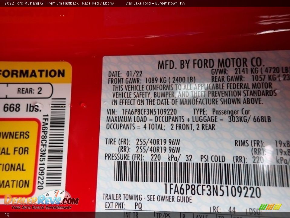 Ford Color Code PQ Race Red