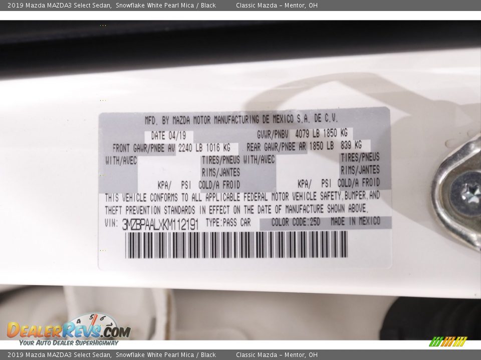 2019 Mazda MAZDA3 Select Sedan Snowflake White Pearl Mica / Black Photo #19