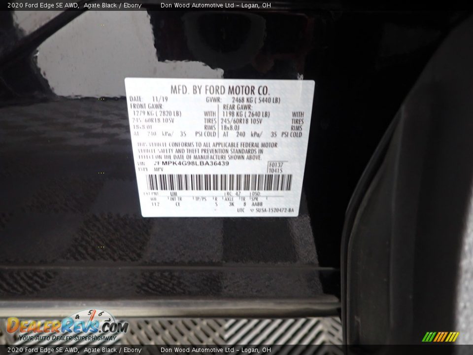 2020 Ford Edge SE AWD Agate Black / Ebony Photo #32