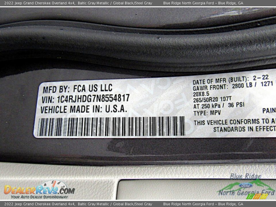 2022 Jeep Grand Cherokee Overland 4x4 Baltic Gray Metallic / Global Black/Steel Gray Photo #28