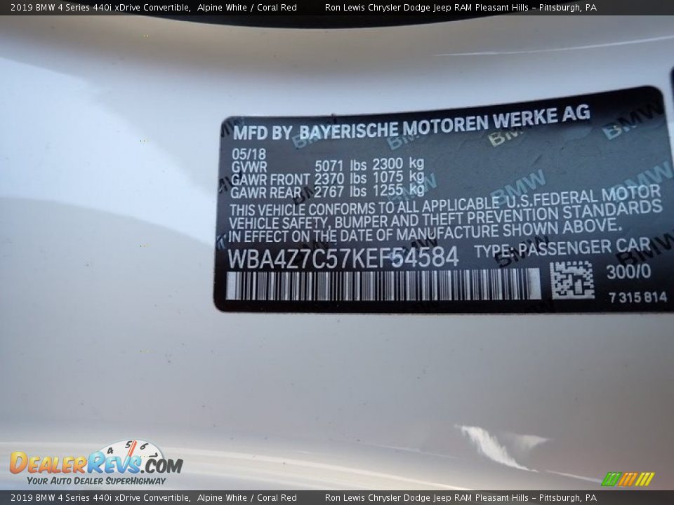 2019 BMW 4 Series 440i xDrive Convertible Alpine White / Coral Red Photo #14
