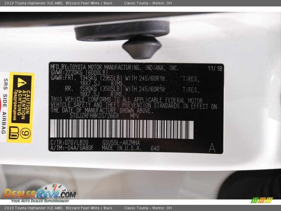 2019 Toyota Highlander XLE AWD Blizzard Pearl White / Black Photo #21