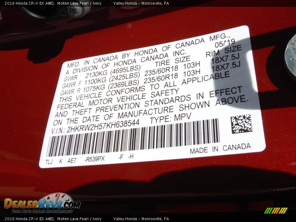 2019 Honda CR-V EX AWD Molten Lava Pearl / Ivory Photo #32