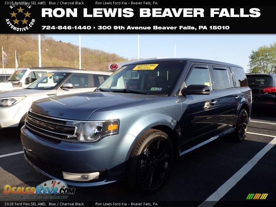 2018 Ford Flex SEL AWD Blue / Charcoal Black Photo #1