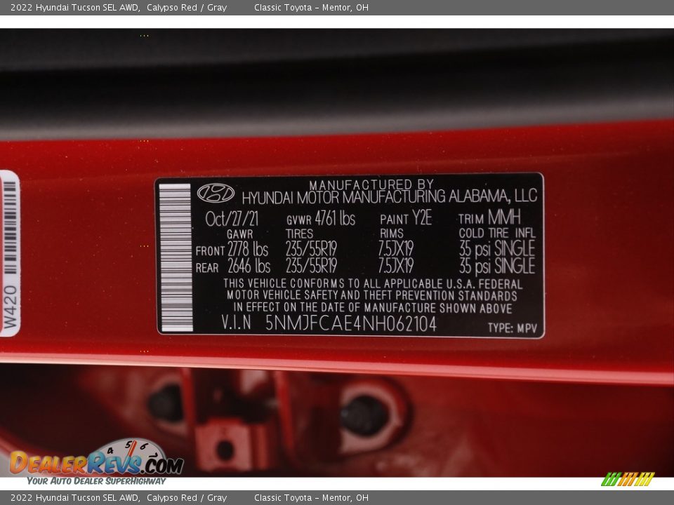 2022 Hyundai Tucson SEL AWD Calypso Red / Gray Photo #20