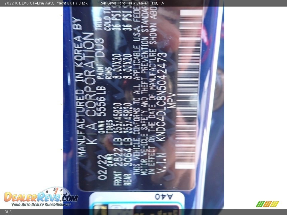 Kia Color Code DU3 Yacht Blue