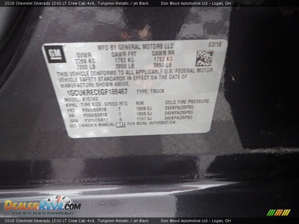 2016 Chevrolet Silverado 1500 LT Crew Cab 4x4 Tungsten Metallic / Jet Black Photo #33