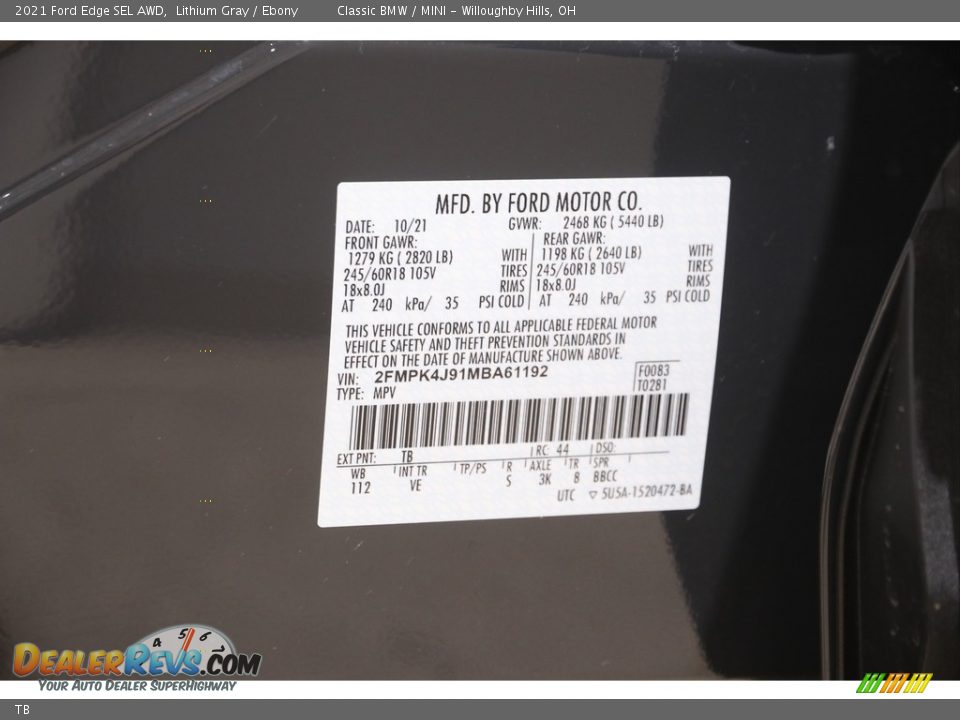 Ford Color Code TB Lithium Gray
