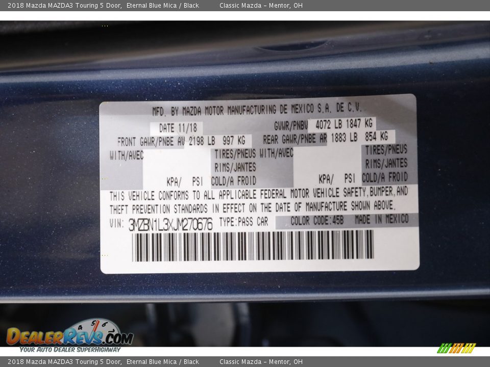2018 Mazda MAZDA3 Touring 5 Door Eternal Blue Mica / Black Photo #19