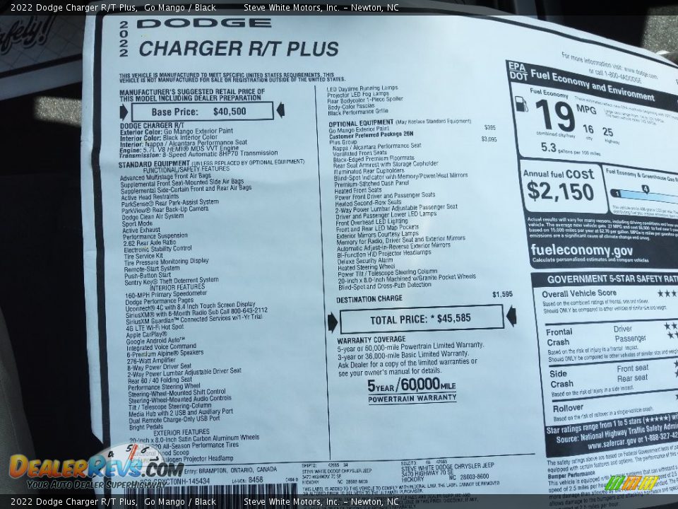 2022 Dodge Charger R/T Plus Window Sticker Photo #28