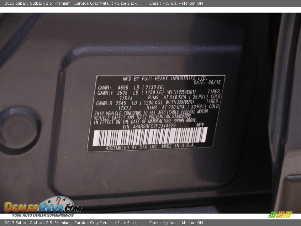 2015 Subaru Outback 2.5i Premium Carbide Gray Metallic / Slate Black Photo #19