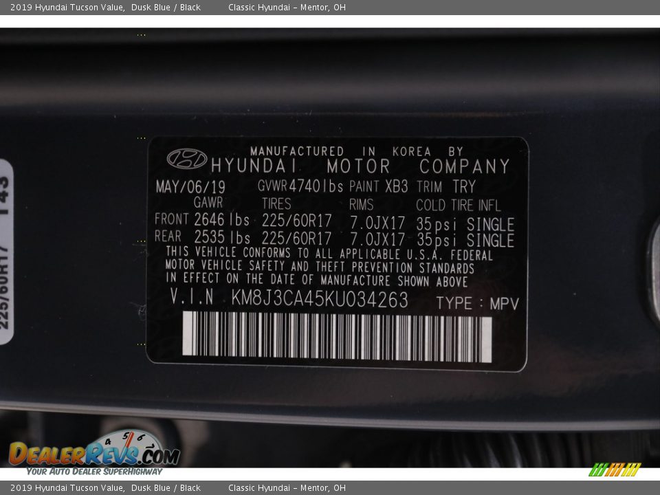 2019 Hyundai Tucson Value Dusk Blue / Black Photo #19