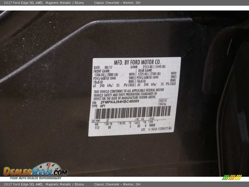 2017 Ford Edge SEL AWD Magnetic Metallic / Ebony Photo #18