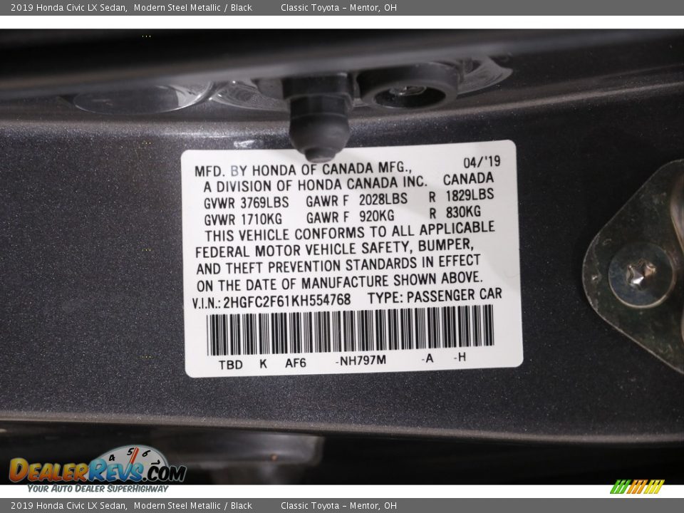 2019 Honda Civic LX Sedan Modern Steel Metallic / Black Photo #19