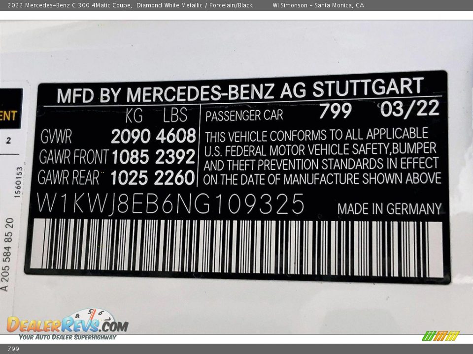 Mercedes-Benz Color Code 799 Diamond White Metallic