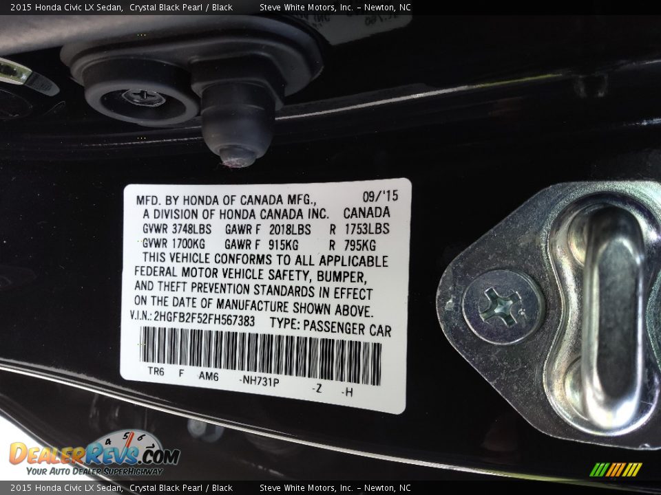 2015 Honda Civic LX Sedan Crystal Black Pearl / Black Photo #28