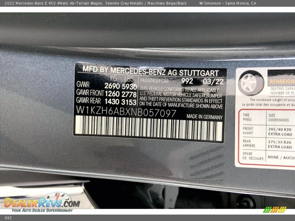 Mercedes-Benz Color Code 992 Selenite Gray Metallic