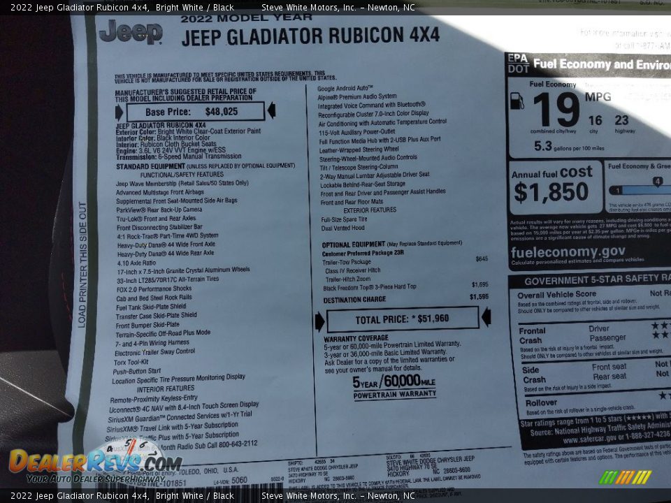 2022 Jeep Gladiator Rubicon 4x4 Bright White / Black Photo #29