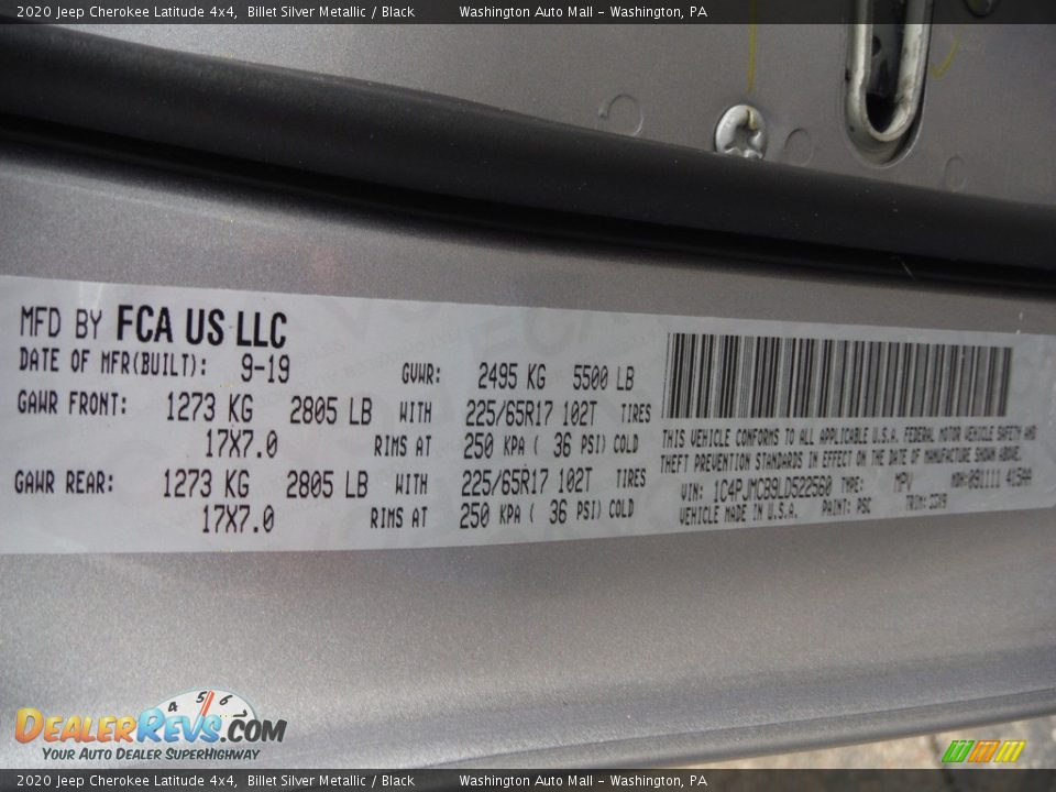 2020 Jeep Cherokee Latitude 4x4 Billet Silver Metallic / Black Photo #28