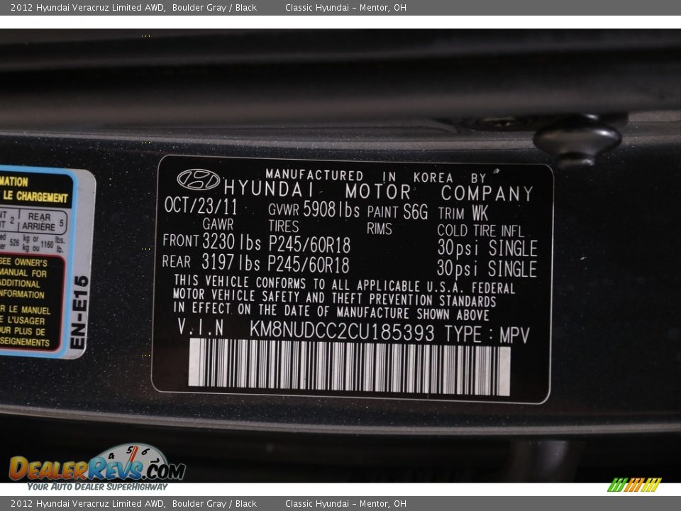 2012 Hyundai Veracruz Limited AWD Boulder Gray / Black Photo #19