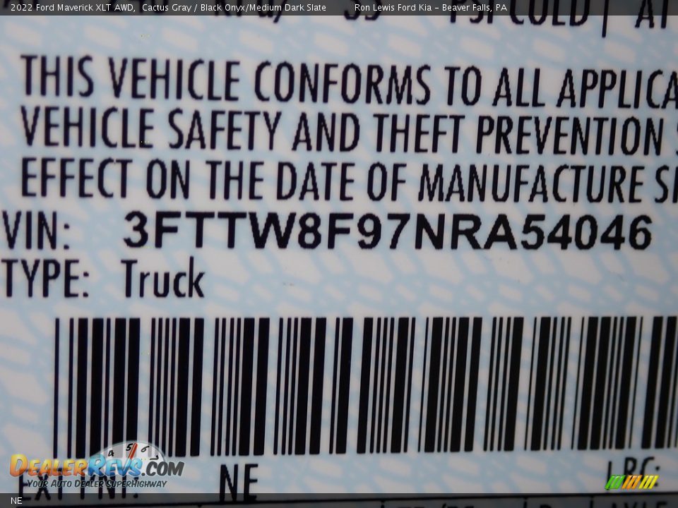 Ford Color Code NE Cactus Gray