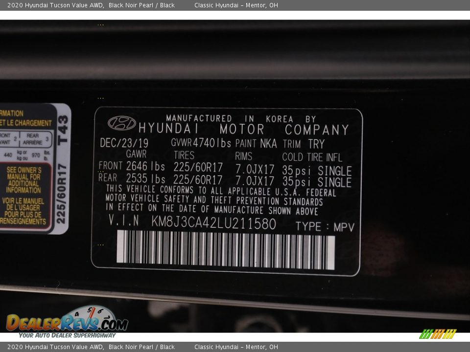 2020 Hyundai Tucson Value AWD Black Noir Pearl / Black Photo #19