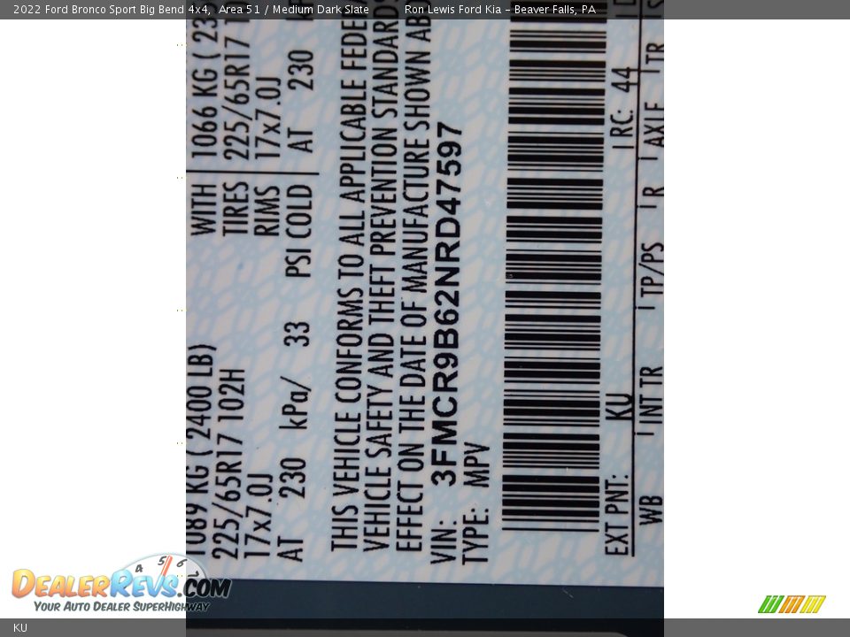 Ford Color Code KU Area 51