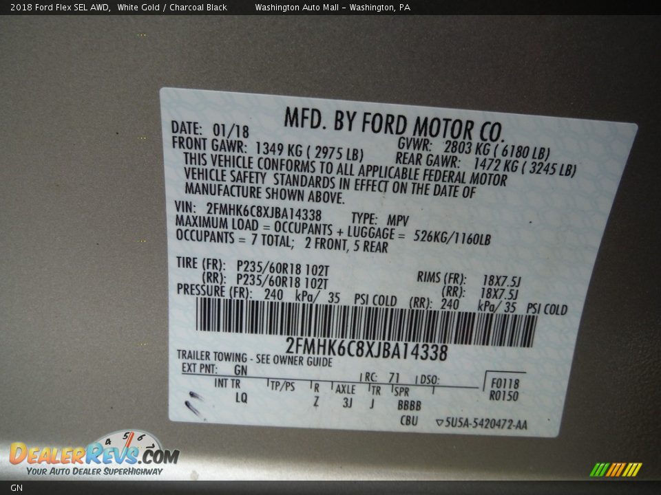 Ford Color Code GN White Gold